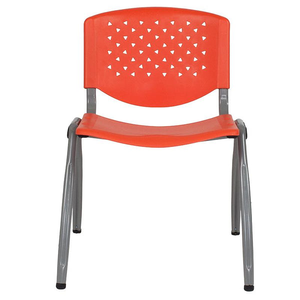 Flash Furniture HERCULES Series 880 lb. Capacity Orange Plastic Stack Chair with Titanium Frame - RUT-F01A-OR-GG