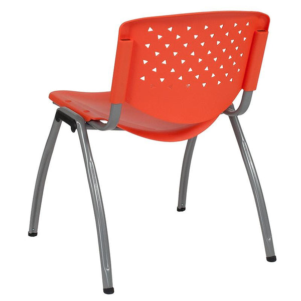 Flash Furniture HERCULES Series 880 lb. Capacity Orange Plastic Stack Chair with Titanium Frame - RUT-F01A-OR-GG