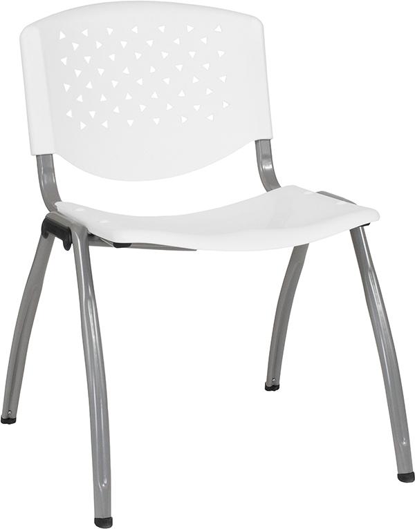 Flash Furniture HERCULES Series 880 lb. Capacity White Plastic Stack Chair with Titanium Frame - RUT-F01A-WH-GG