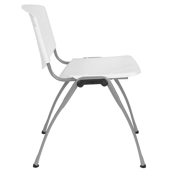 Flash Furniture HERCULES Series 880 lb. Capacity White Plastic Stack Chair with Titanium Frame - RUT-F01A-WH-GG