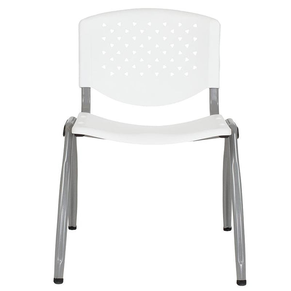 Flash Furniture HERCULES Series 880 lb. Capacity White Plastic Stack Chair with Titanium Frame - RUT-F01A-WH-GG