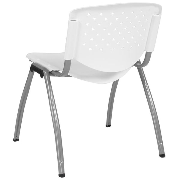 Flash Furniture HERCULES Series 880 lb. Capacity White Plastic Stack Chair with Titanium Frame - RUT-F01A-WH-GG