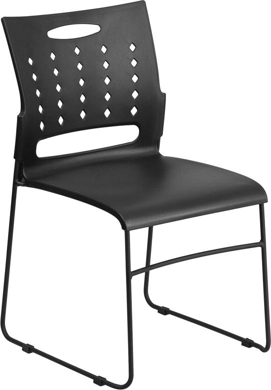 Flash Furniture HERCULES Series 881 lb. Capacity Black Sled Base Stack Chair with Air-Vent Back - RUT-2-BK-GG