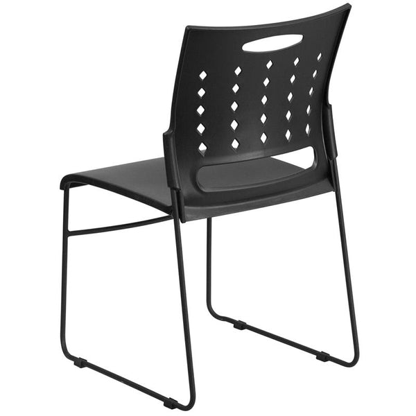 Flash Furniture HERCULES Series 881 lb. Capacity Black Sled Base Stack Chair with Air-Vent Back - RUT-2-BK-GG