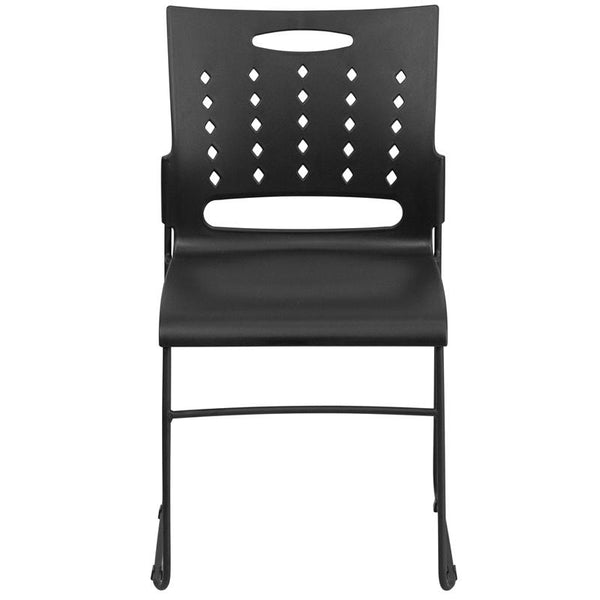 Flash Furniture HERCULES Series 881 lb. Capacity Black Sled Base Stack Chair with Air-Vent Back - RUT-2-BK-GG