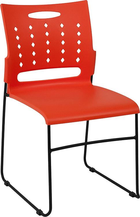 Flash Furniture HERCULES Series 881 lb. Capacity Orange Sled Base Stack Chair with Air-Vent Back - RUT-2-OR-GG