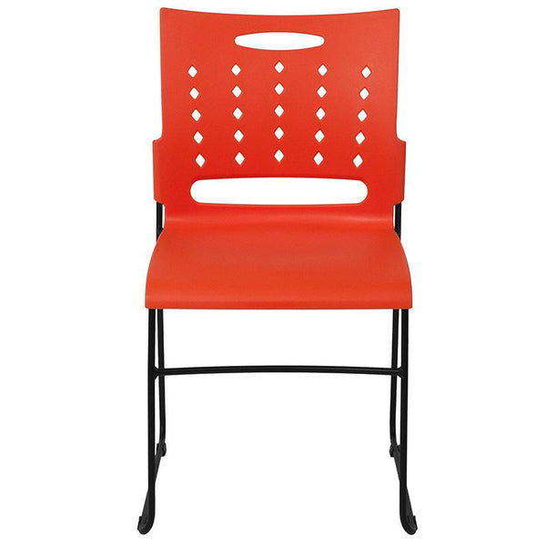 Flash Furniture HERCULES Series 881 lb. Capacity Orange Sled Base Stack Chair with Air-Vent Back - RUT-2-OR-GG