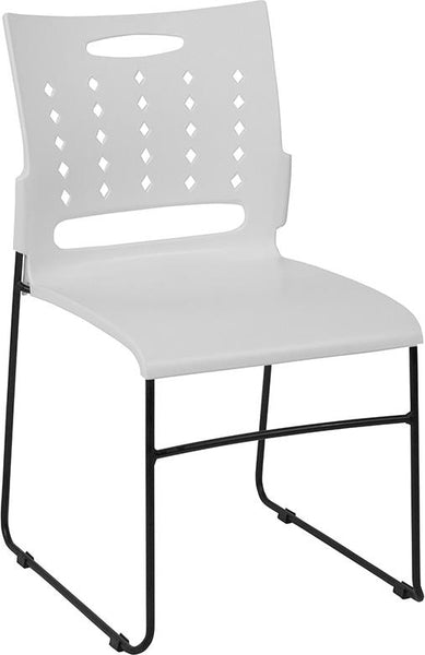 Flash Furniture HERCULES Series 881 lb. Capacity White Sled Base Stack Chair with Air-Vent Back - RUT-2-WH-GG