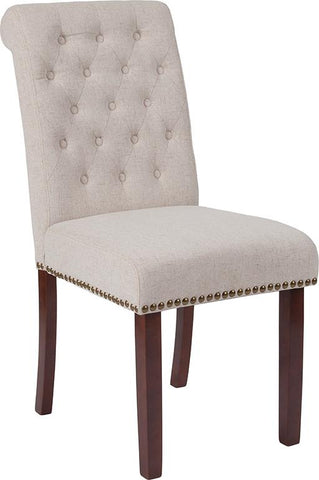 Flash Furniture HERCULES Series Beige Fabric Parsons Chair with Rolled Back, Accent Nail Trim and Walnut Finish - BT-P-BGE-FAB-GG