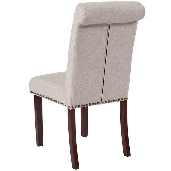 Flash Furniture HERCULES Series Beige Fabric Parsons Chair with Rolled Back, Accent Nail Trim and Walnut Finish - BT-P-BGE-FAB-GG