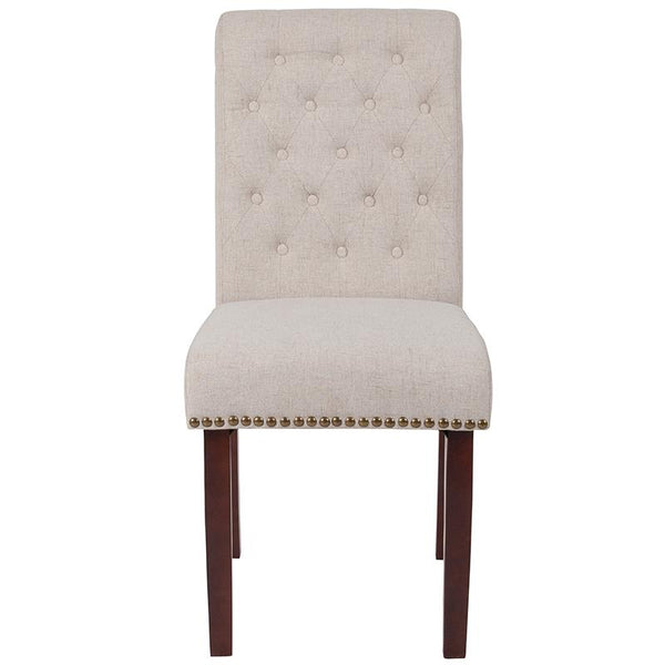 Flash Furniture HERCULES Series Beige Fabric Parsons Chair with Rolled Back, Accent Nail Trim and Walnut Finish - BT-P-BGE-FAB-GG