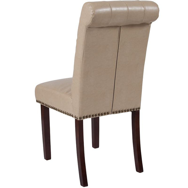 Flash Furniture HERCULES Series Beige Leather Parsons Chair with Rolled Back, Accent Nail Trim and Walnut Finish - BT-P-BG-LEA-GG