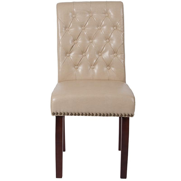 Flash Furniture HERCULES Series Beige Leather Parsons Chair with Rolled Back, Accent Nail Trim and Walnut Finish - BT-P-BG-LEA-GG