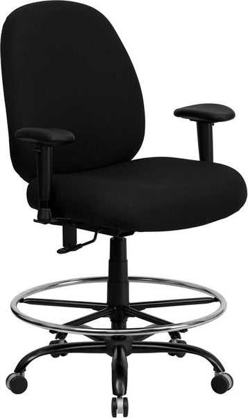 Flash Furniture HERCULES Series Big & Tall 400 lb. Rated Black Fabric Drafting Chair with Adjustable Back Height and Arms - WL-715MG-BK-AD-GG