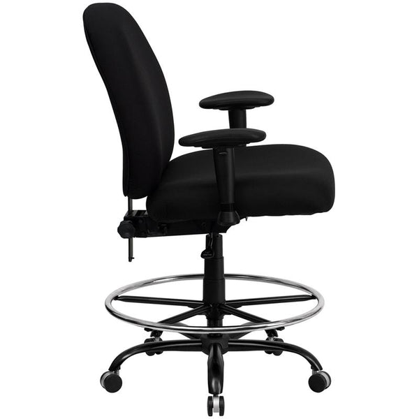 Flash Furniture HERCULES Series Big & Tall 400 lb. Rated Black Fabric Drafting Chair with Adjustable Back Height and Arms - WL-715MG-BK-AD-GG