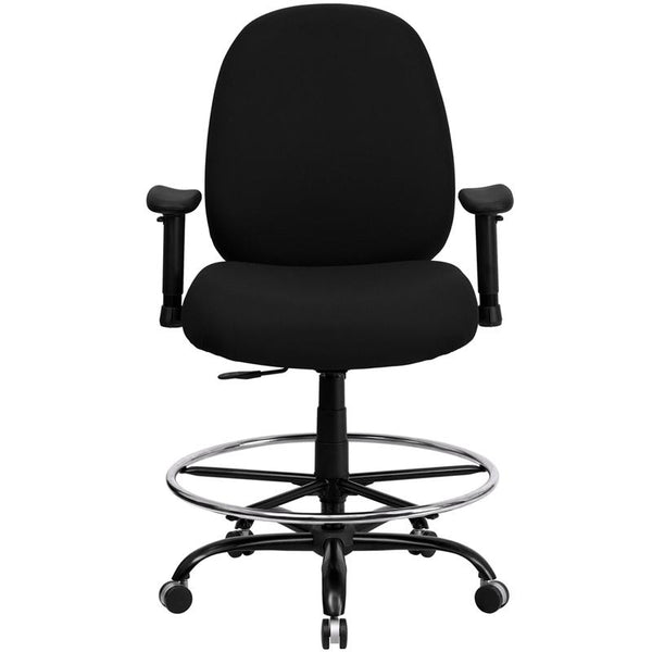 Flash Furniture HERCULES Series Big & Tall 400 lb. Rated Black Fabric Drafting Chair with Adjustable Back Height and Arms - WL-715MG-BK-AD-GG