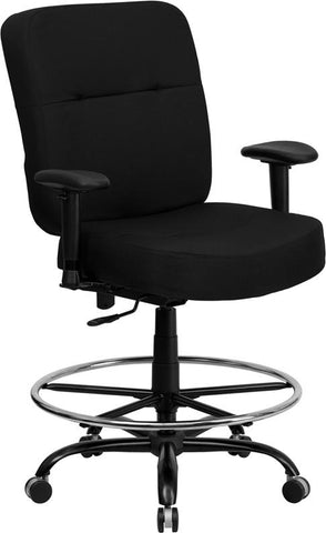 Flash Furniture HERCULES Series Big & Tall 400 lb. Rated Black Fabric Drafting Chair with Rectangular Back and Adjustable Arms - WL-735SYG-BK-AD-GG