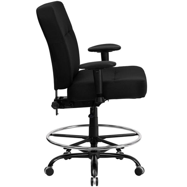 Flash Furniture HERCULES Series Big & Tall 400 lb. Rated Black Fabric Drafting Chair with Rectangular Back and Adjustable Arms - WL-735SYG-BK-AD-GG