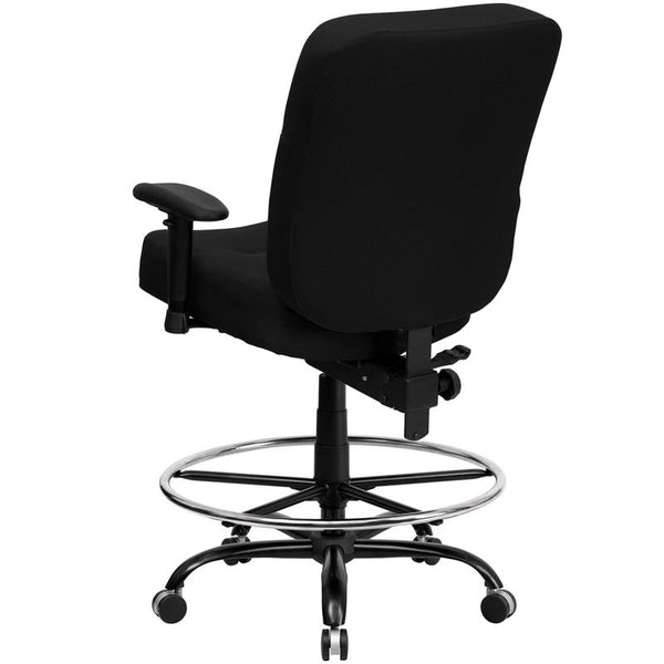 Flash Furniture HERCULES Series Big & Tall 400 lb. Rated Black Fabric Drafting Chair with Rectangular Back and Adjustable Arms - WL-735SYG-BK-AD-GG