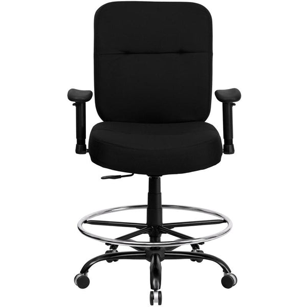 Flash Furniture HERCULES Series Big & Tall 400 lb. Rated Black Fabric Drafting Chair with Rectangular Back and Adjustable Arms - WL-735SYG-BK-AD-GG
