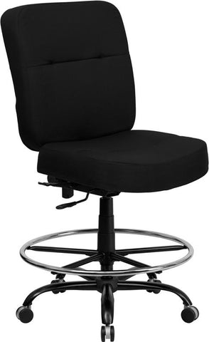 Flash Furniture HERCULES Series Big & Tall 400 lb. Rated Black Fabric Drafting Chair with Rectangular Back - WL-735SYG-BK-D-GG