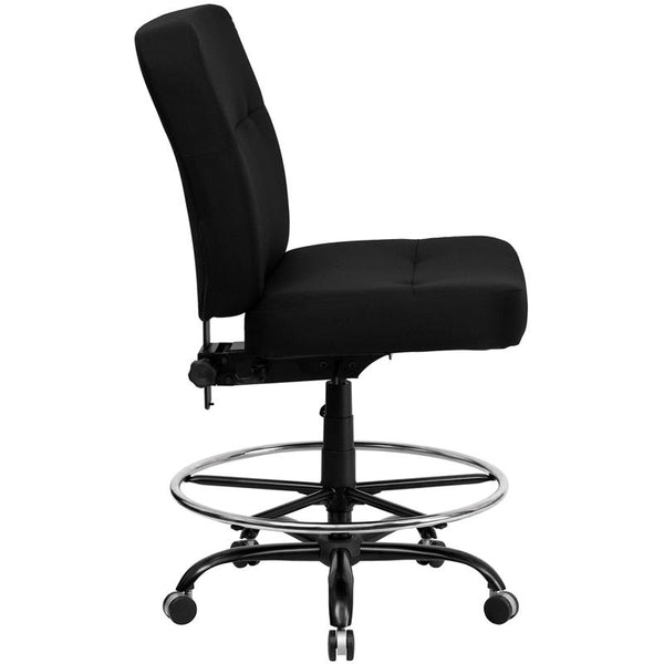 Flash Furniture HERCULES Series Big & Tall 400 lb. Rated Black Fabric Drafting Chair with Rectangular Back - WL-735SYG-BK-D-GG