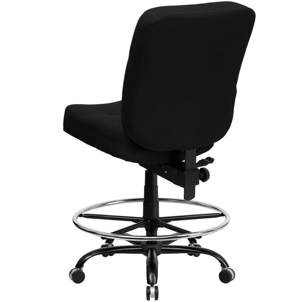 Flash Furniture HERCULES Series Big & Tall 400 lb. Rated Black Fabric Drafting Chair with Rectangular Back - WL-735SYG-BK-D-GG