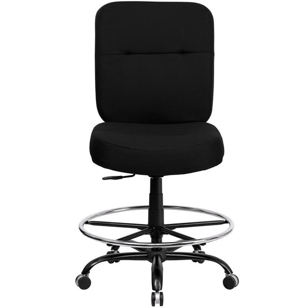 Flash Furniture HERCULES Series Big & Tall 400 lb. Rated Black Fabric Drafting Chair with Rectangular Back - WL-735SYG-BK-D-GG