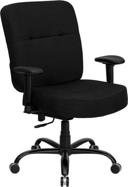 Flash Furniture HERCULES Series Big & Tall 400 lb. Rated Black Fabric Executive Swivel Chair with Rectangular Back and Arms - WL-735SYG-BK-A-GG