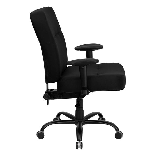 Flash Furniture HERCULES Series Big & Tall 400 lb. Rated Black Fabric Executive Swivel Chair with Rectangular Back and Arms - WL-735SYG-BK-A-GG