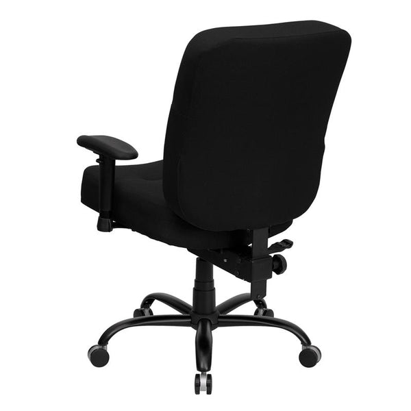 Flash Furniture HERCULES Series Big & Tall 400 lb. Rated Black Fabric Executive Swivel Chair with Rectangular Back and Arms - WL-735SYG-BK-A-GG