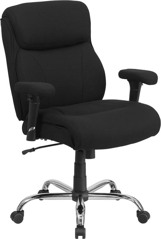 Flash Furniture HERCULES Series Big & Tall 400 lb. Rated Black Fabric Swivel Task Chair with Clean Line Stitching and Adjustable Arms - GO-2031F-GG