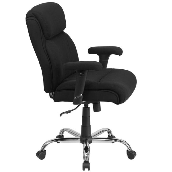 Flash Furniture HERCULES Series Big & Tall 400 lb. Rated Black Fabric Swivel Task Chair with Clean Line Stitching and Adjustable Arms - GO-2031F-GG