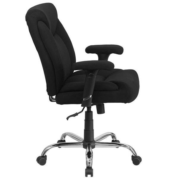 Flash Furniture HERCULES Series Big & Tall 400 lb. Rated Black Fabric Swivel Task Chair with Deep Tufted Seating and Adjustable Arms - GO-2073F-GG