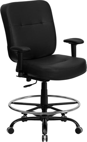 Flash Furniture HERCULES Series Big & Tall 400 lb. Rated Black Leather Drafting Chair with Adjustable Arms - WL-735SYG-BK-LEA-AD-GG