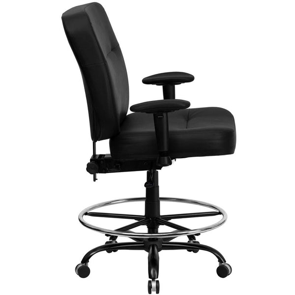 Flash Furniture HERCULES Series Big & Tall 400 lb. Rated Black Leather Drafting Chair with Adjustable Arms - WL-735SYG-BK-LEA-AD-GG