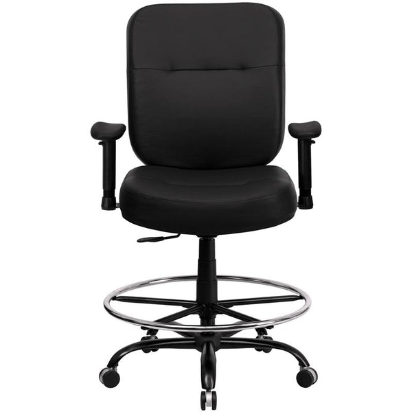 Flash Furniture HERCULES Series Big & Tall 400 lb. Rated Black Leather Drafting Chair with Adjustable Arms - WL-735SYG-BK-LEA-AD-GG