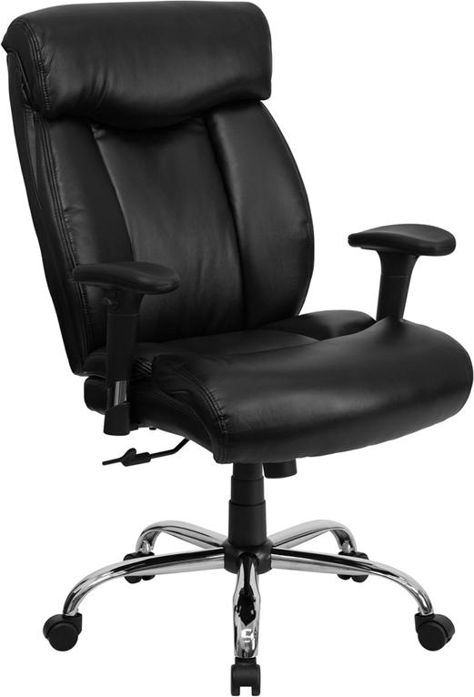 Flash Furniture HERCULES Series Big & Tall 400 lb. Rated Black Leather Executive Swivel Chair with Full Headrest and Arms - GO-1235-BK-LEA-A-GG