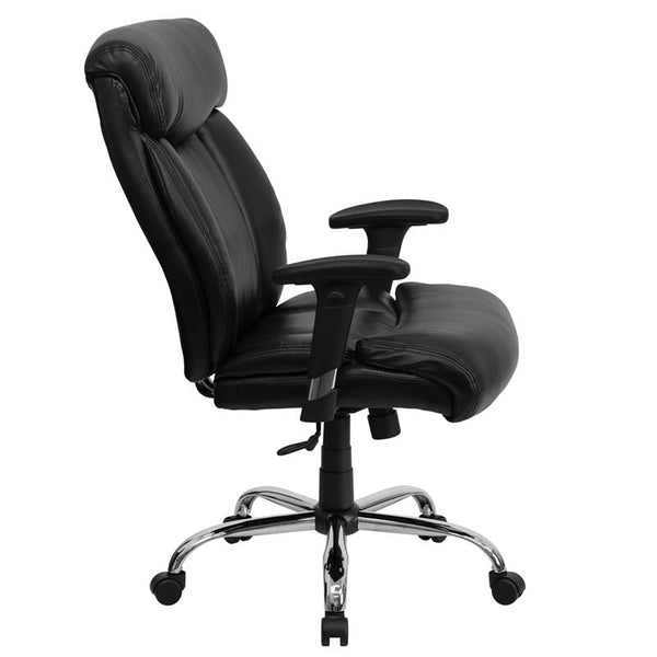 Flash Furniture HERCULES Series Big & Tall 400 lb. Rated Black Leather Executive Swivel Chair with Full Headrest and Arms - GO-1235-BK-LEA-A-GG