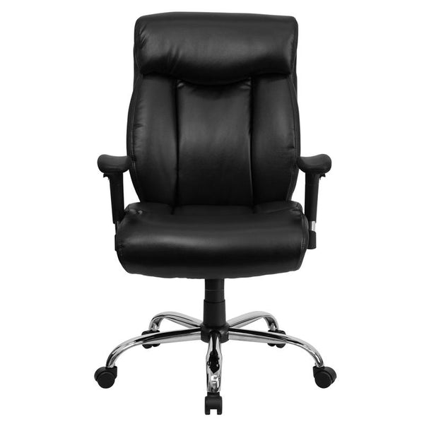 Flash Furniture HERCULES Series Big & Tall 400 lb. Rated Black Leather Executive Swivel Chair with Full Headrest and Arms - GO-1235-BK-LEA-A-GG