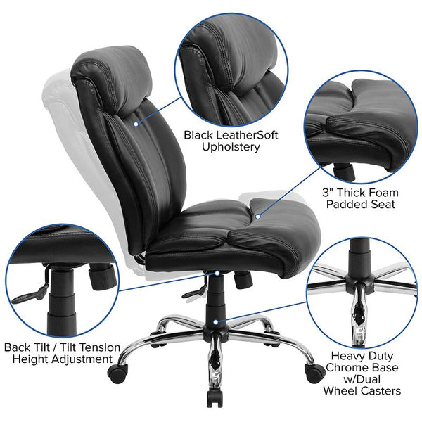 Flash Furniture HERCULES Series Big & Tall 400 lb. Rated Black Leather Executive Swivel Chair with Full Headrest - GO-1235-BK-LEA-GG