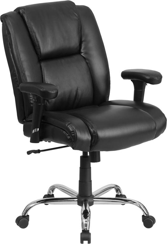 Flash Furniture HERCULES Series Big & Tall 400 lb. Rated Black Leather Swivel Task Chair with Adjustable Arms and Chrome Base - GO-2132-LEA-GG