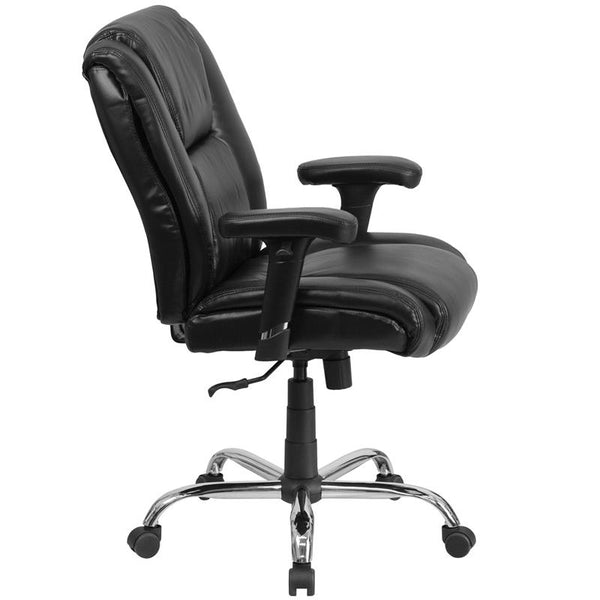 Flash Furniture HERCULES Series Big & Tall 400 lb. Rated Black Leather Swivel Task Chair with Adjustable Arms and Chrome Base - GO-2132-LEA-GG