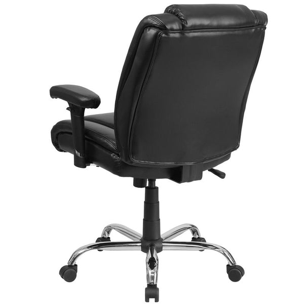 Flash Furniture HERCULES Series Big & Tall 400 lb. Rated Black Leather Swivel Task Chair with Adjustable Arms and Chrome Base - GO-2132-LEA-GG