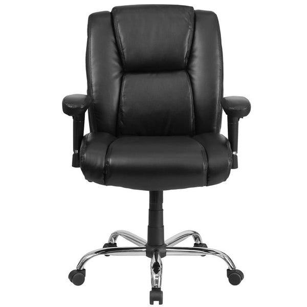 Flash Furniture HERCULES Series Big & Tall 400 lb. Rated Black Leather Swivel Task Chair with Adjustable Arms and Chrome Base - GO-2132-LEA-GG