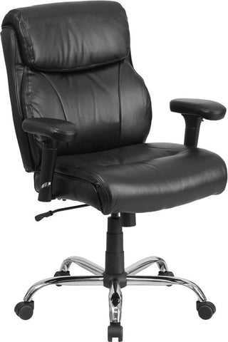 Flash Furniture HERCULES Series Big & Tall 400 lb. Rated Black Leather Swivel Task Chair with Clean Line Stitching and Arms - GO-2031-LEA-GG