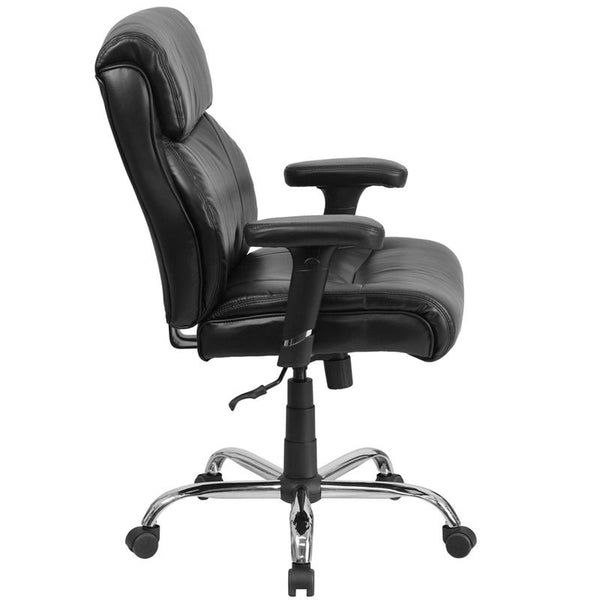 Flash Furniture HERCULES Series Big & Tall 400 lb. Rated Black Leather Swivel Task Chair with Clean Line Stitching and Arms - GO-2031-LEA-GG