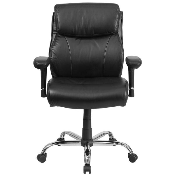 Flash Furniture HERCULES Series Big & Tall 400 lb. Rated Black Leather Swivel Task Chair with Clean Line Stitching and Arms - GO-2031-LEA-GG