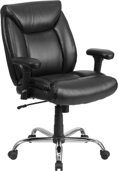 Flash Furniture HERCULES Series Big & Tall 400 lb. Rated Black Leather Swivel Task Chair with Deep Tufted Seating and Adjustable Arms - GO-2073-LEA-GG