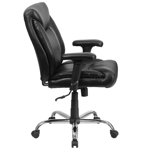 Flash Furniture HERCULES Series Big & Tall 400 lb. Rated Black Leather Swivel Task Chair with Deep Tufted Seating and Adjustable Arms - GO-2073-LEA-GG